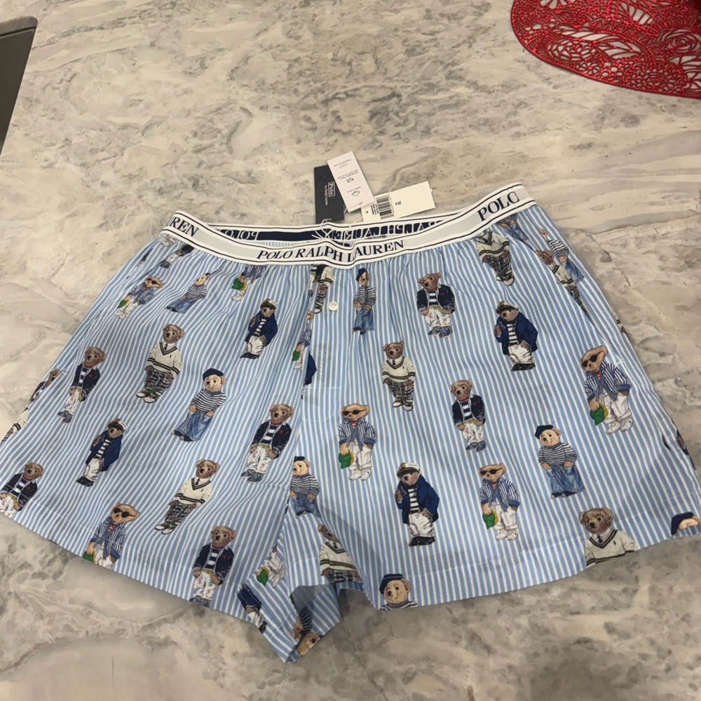 🧸NWT Ralph Lauren Oxford blue bear pj shorts XL